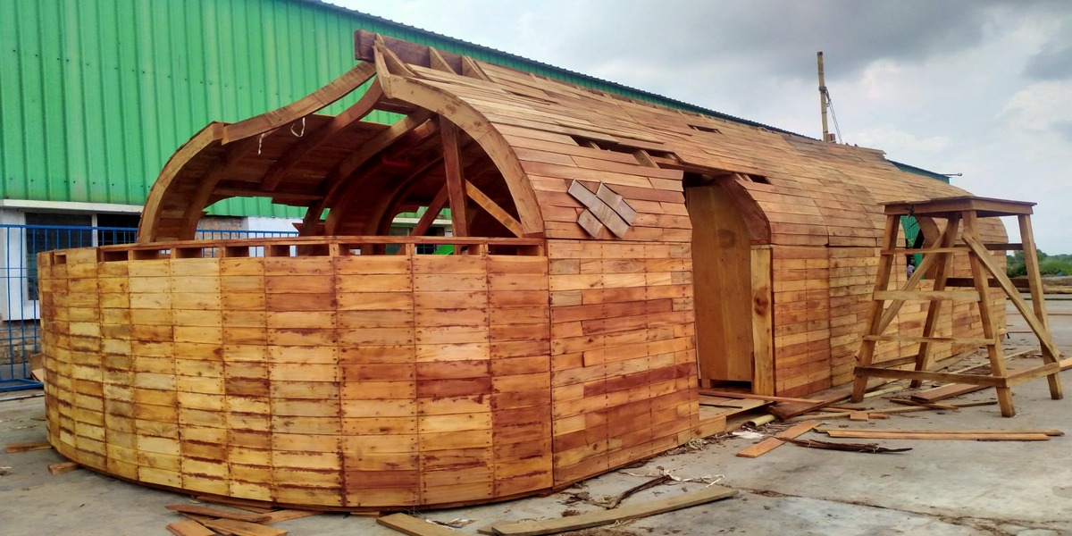 Boat-shaped wooden houses made in Bagerhat to be exported to Belgium